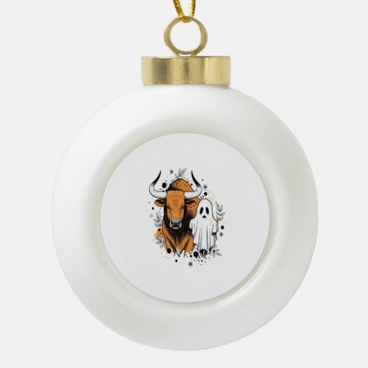 Halloween Highland Koe Schattigee Herfst Keramische Bal Ornament (Voorkant)
