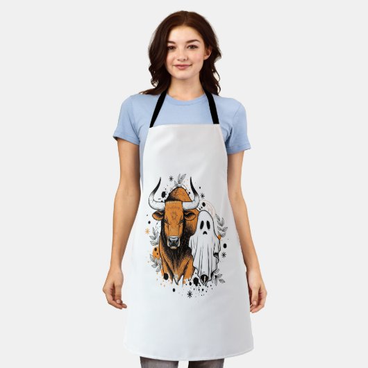 Halloween Highland Koe Schattigee Herfst Schort (Gedragen)