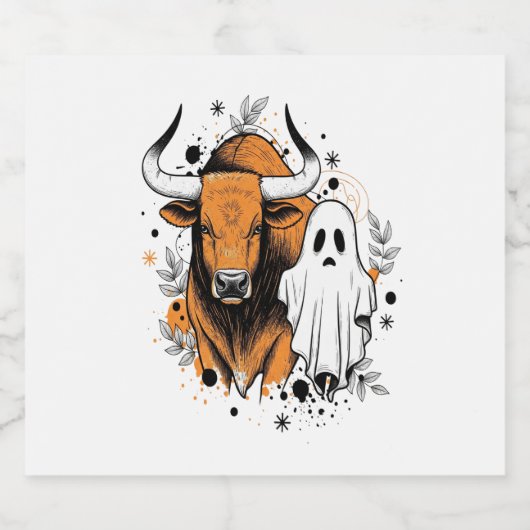 Halloween Highland Koe Schattigee Herfst Sparkling Wijnetiket (Enkel label)