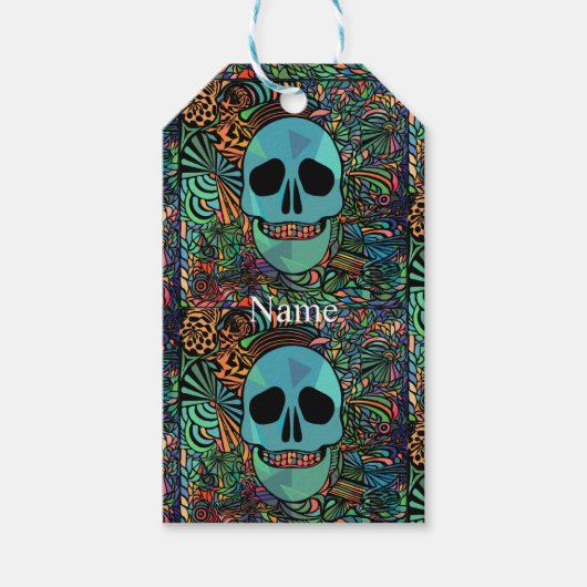 Halloween Hippie Skull Thunder_Cove Cadeaulabel (Voorkant)