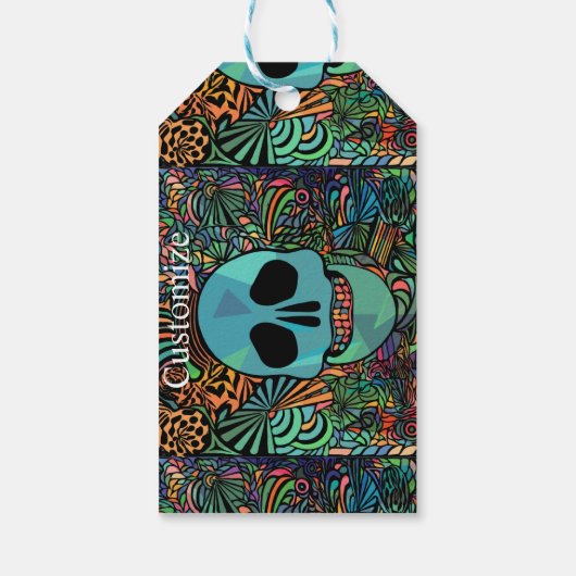 Halloween Hippie Skull Thunder_Cove Cadeaulabel (Achterkant)