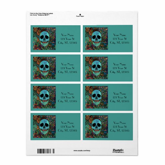 Halloween Hippie Skull Thunder_Cove Etiket (Full Sheet)