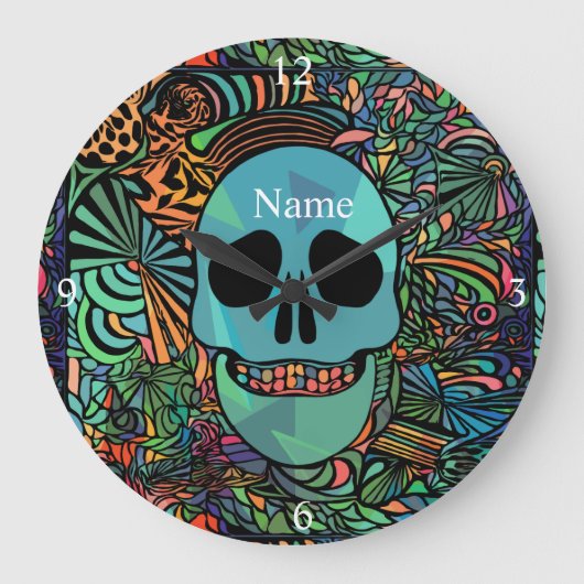 Halloween Hippie Skull Thunder_Cove Grote Klok (Voorkant)