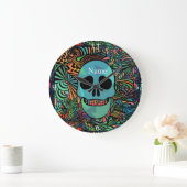 Halloween Hippie Skull Thunder_Cove Grote Klok (Huis)