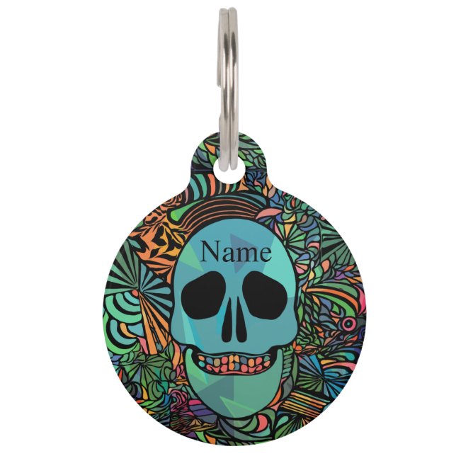 Halloween Hippie Skull Thunder_Cove Huisdierpenning (Voorkant)