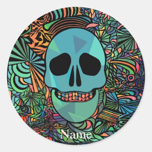 Halloween Hippie Skull Thunder_Cove Ronde Sticker (Voorkant)