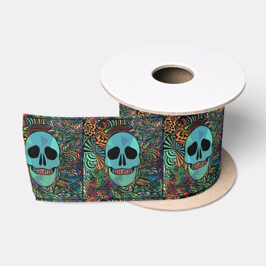 Halloween Hippie Skull Thunder_Cove Satijnen Lint (Spoel)