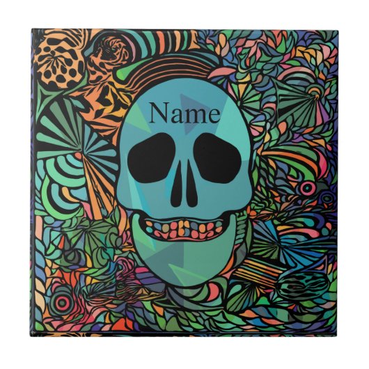 Halloween Hippie Skull Thunder_Cove Tegeltje (Voorkant)