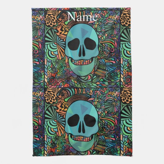 Halloween Hippie Skull Thunder_Cove Theedoek (Verticaal)
