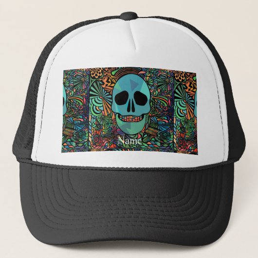 Halloween Hippie Skull Thunder_Cove Trucker Pet (Voorkant)
