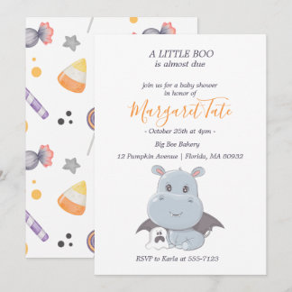 Halloween Hippopotamus Little Boo Baby shower Kaart
