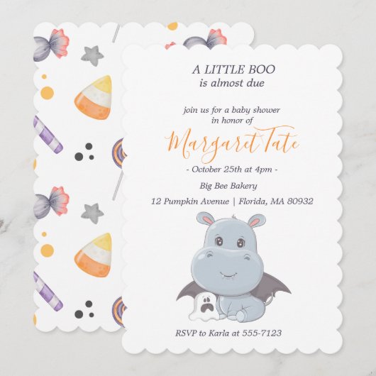 Halloween Hippopotamus Little Boo Baby shower Kaart (Voorkant / Achterkant)