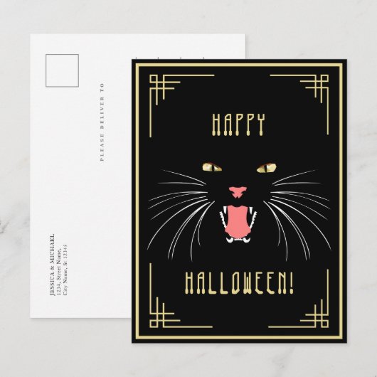 Halloween Hissenkat Black Elegant Briefkaart (Voorkant / Achterkant)