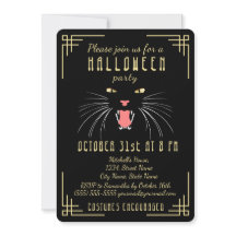Halloween Hissing Cat Black Elegant Invitation