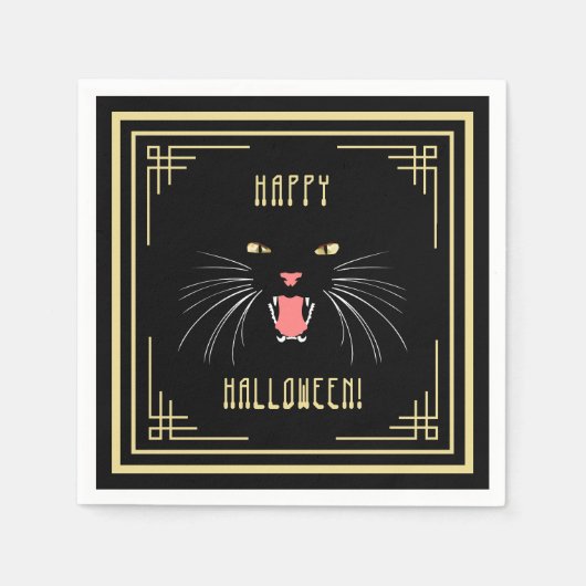 Halloween Hissing Cat Black Elegant Paper Napkins Servet (Voorkant)
