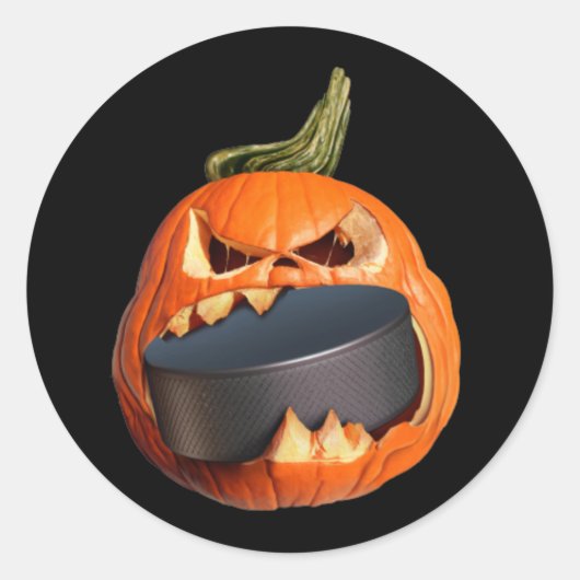 Halloween Hockey Pompoen Bijten Puck Stickers (Voorkant)