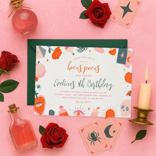 Halloween Hocus Pocus Heks Verjaardagsuitnodiging Kaart