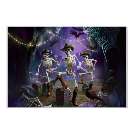 Halloween Hoedown, Dancing Skeletons Horiz Perfect Poster (Voorkant)