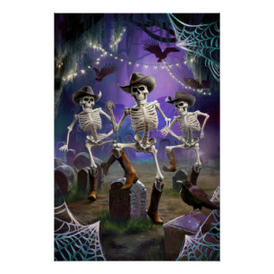 Halloween Hoedown, Line Dancing Skeletons Perfect Poster