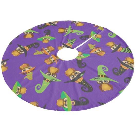 Halloween Holiday Custom Retro Owl Fleece Kerstboom Rok (Gekanteld)