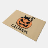 Halloween Home Pompoen en Zwarte Kat Gepersonalise Deurmat (Schuin)