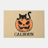 Halloween Home Pompoen en Zwarte Kat Gepersonalise Deurmat (Voorkant)
