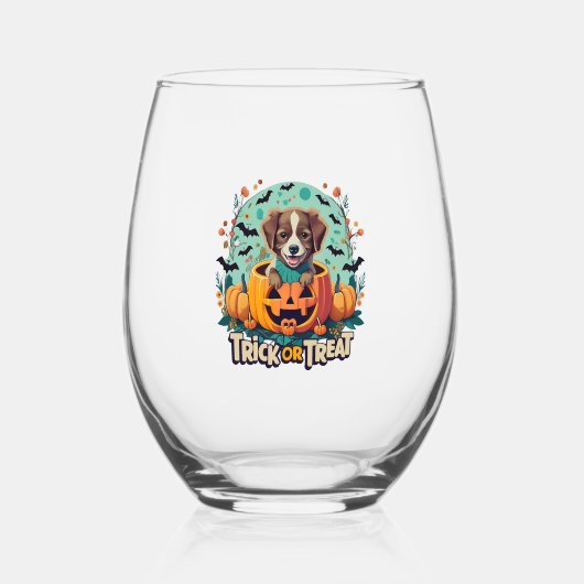 Halloween Hond 1 Wijnglas Zonder Voet (Voorkant)