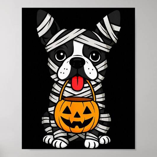 Halloween Hond Boston Terrier Mummie Kostuum Manne Poster (Voorkant)