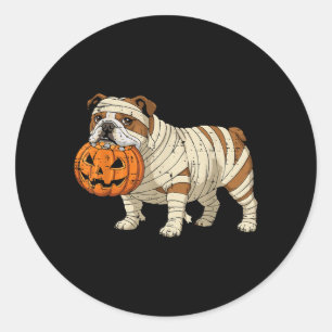 Halloween Hond Engelse Bulldog Mummie Kostuum Mann Ronde Sticker