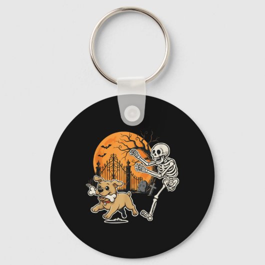 Halloween Hond Fun Skelet Jacht Begraafplaats Sleutelhanger (Voorkant)
