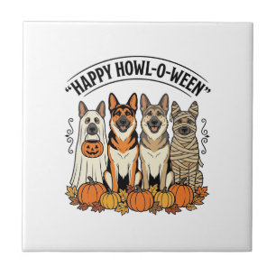 Halloween Hond Gelukkig Howl-O-Ween Vintage Duitse Tegeltje