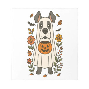 Halloween Hond Great Dane Bloemen Notitieblok