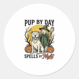 Halloween Hond Heks Shirt Vintage Gravure Huisdier Ronde Sticker