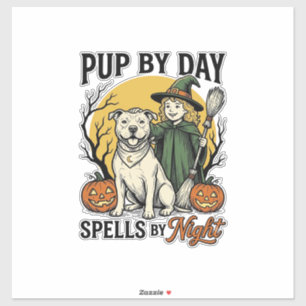 Halloween Hond Heks Shirt Vintage Gravure Huisdier Sticker