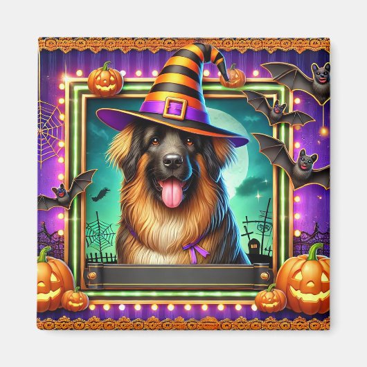 Halloween Hond Met Heksenhoed Magneet (Voorkant)
