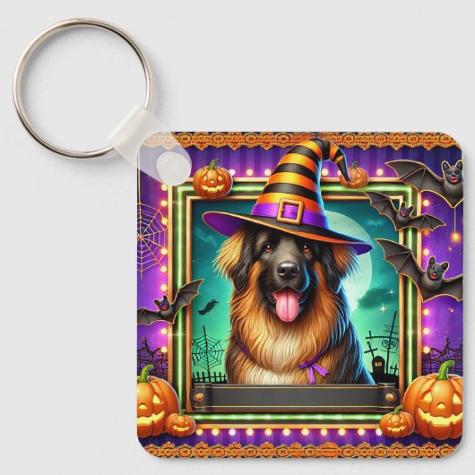 Halloween Hond Met Heksenhoed Sleutelhanger (Voorkant)