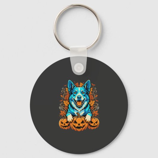Halloween hond met Jack O Lantern pompoenen_1 Sleutelhanger (Voorkant)