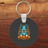 Halloween hond met Jack O Lantern pompoenen_1 Sleutelhanger (Voorkant)