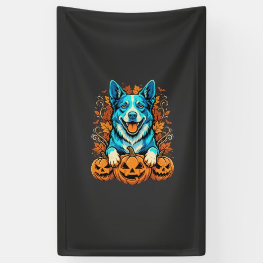 Halloween hond met Jack O Lantern pompoenen_1 Spandoek (Verticaal)