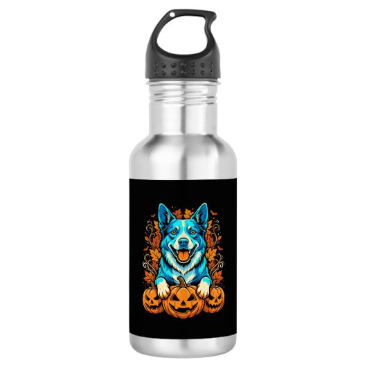 Halloween hond met Jack O Lantern pompoenen_1 Waterfles (Voorkant)