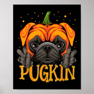 Halloween Hond Pugkin Grappige Hond Pompoen Thanks Poster