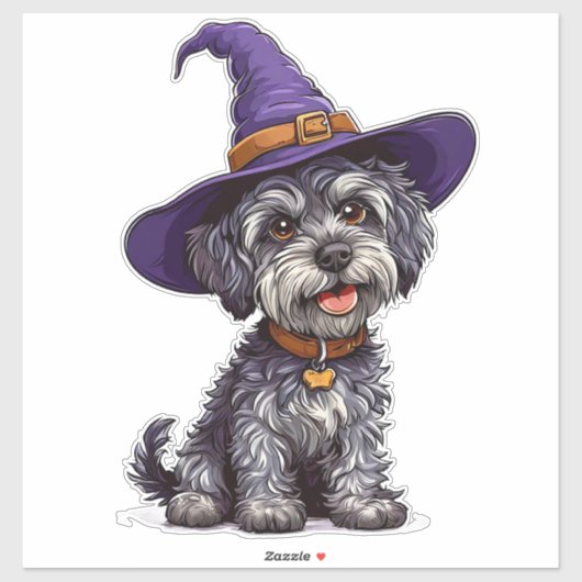 Halloween Hond Sticker Met Heksenhoed Decal (Vel)