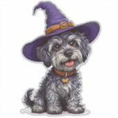 Halloween Hond Sticker Met Heksenhoed Decal (Voorkant)