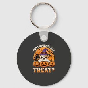 Halloween Honden Brokken Bulldog Pompoen Design Sleutelhanger