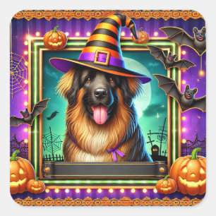 Halloween Honden Heksenhoed Cute Spooky Huisdier D Vierkante Sticker