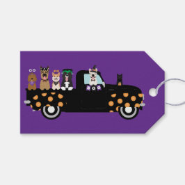 Halloween honden in een pick-up truck cadeaulabel