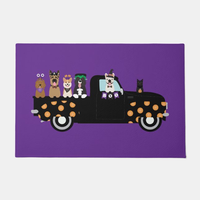Halloween honden in een pick-up truck deurmat (Voorkant)