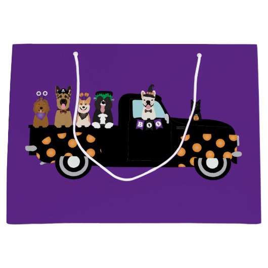 Halloween honden in een pick-up truck groot cadeauzakje (Voorkant)