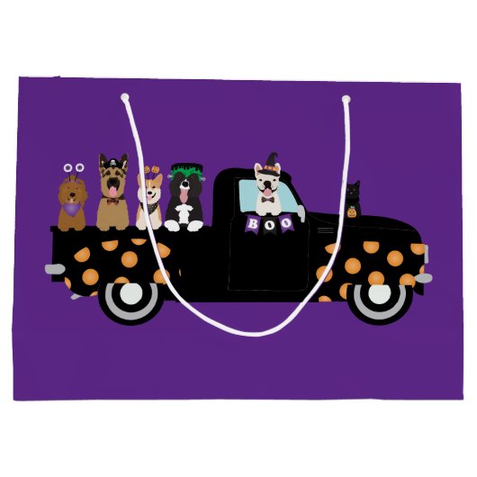 Halloween honden in een pick-up truck groot cadeauzakje (Achterkant)