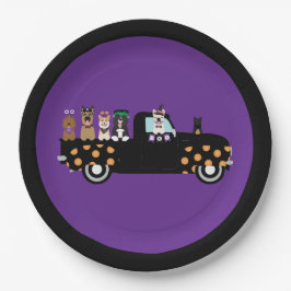 Halloween honden in een pick-up truck papieren bordje